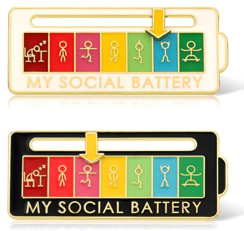 CATOR 2Pcs Social Battery Pin, Anstecker Pin für Jacken Hüte, My Social Battery Pin, Slider Social Battery Badge für Selbstausdruck, Metalle Sozialer Batterie-pin(Stil B)