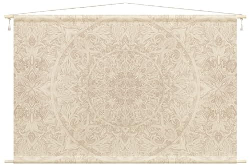 Wandteppich Spirituell Stoffbild inkl. Holzstäbe & Seile Wanddeko - Made in Germany - Mandala Aquarell beige Wohnzimmer Schlafzimmer Wandbehang 1588 (90x60cm)