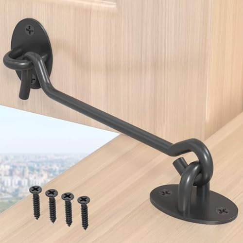 LEPEVNEY 16-Inch Stainless Steel Black Cabin Hook Latch & Eye Hook Garden Gate Latch Door Hold Open