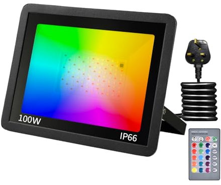 Phlbao RGB LED Strahler 100W Fluter Außen Strahler 16 million Farben und 20 Modi Smart LED Flutlichtstrahler, IP66 Außenstrahler Wasserdicht LED Flutlicht, Garten Stimmungslichter
