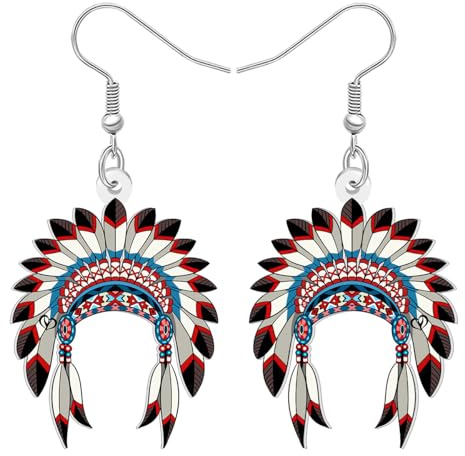 LONYOO Vintage Amerikanischer Ureinwohner Geschenke Acryl Indianer Kopfschmuck Ohrringe Amerikanischer Schmuck Seltsame Funky Geschenke für Damen Mädchen Mama Party Zubehör (Kaffee)