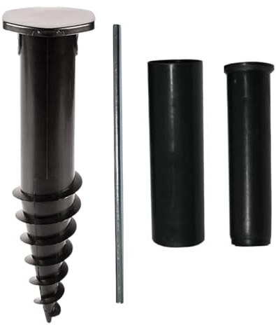 caprican Screw-In Ground Spike for Rotary Washing Line & Parasol | Heavy-Duty Plastic | No Concrete | Fits 32mm, 40mm & 50mm Poles | Includes 2 Reduction Inserts & Cap