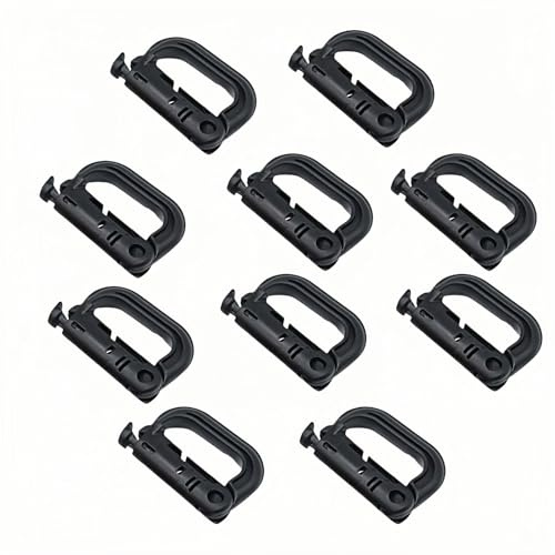 Taktischer D-Ring-Karabiner für Wandern/Militär/EDC, leichter Bergkarabiner aus Kunststoff mit Schnellverschluss, MOLLE-kompatibel, 10er-Pack, Schwarz