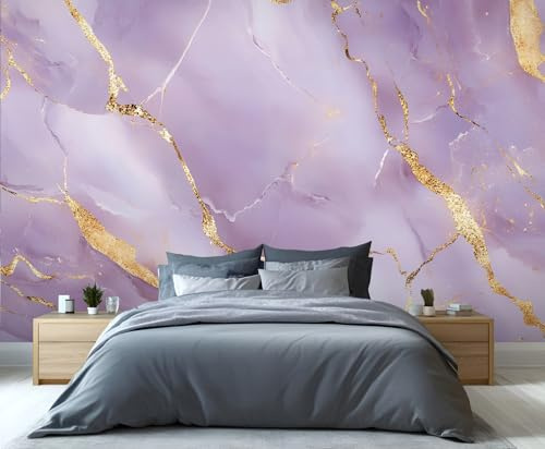 FACADUP Purple and Gold Marble Murals Marble Abstract Wallpaper Wall Murals Minimalist Wallpaper for Bedroom Living Room 250x175cm Home TV Sofa Background Wall Decor (Not Self-Adhesive)