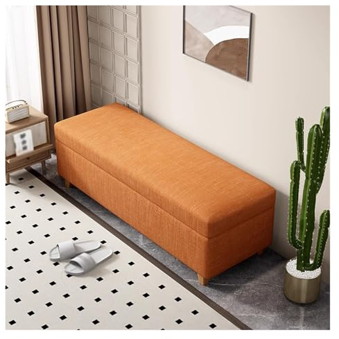 WIGSELBL Mid Century Ottomane aus Leinen, lange Stauraum, Bettbank, Fußhocker mit Stauraum, moderne Ottomane aus der Mitte des Jahrhunderts für Wohnzimmer (Orange, 60 cm)