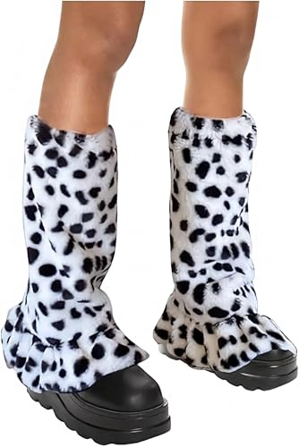 PEZPEOR 1 Paar Furry Zebra Dalmatian Leopard Beinstulpen Damen Fellstulpen Flauschige Leg Warmers Y2k fur Boots Fell Stulpen Leo Kostüm Beinwärmer Fellstiefel
