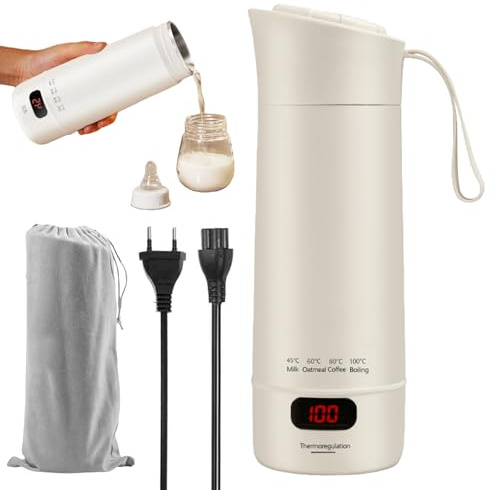 Hervidor de viaje de 400 ml, mini hervidor de viaje, portátil con termo calefactor, portátil eléctrico con control de temperatura, para té, café, leche para bebés