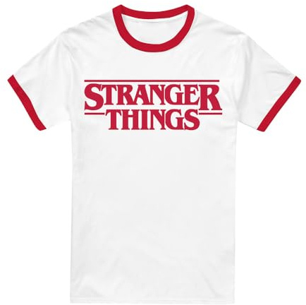 Stranger Things Main Logo Ringer Unisex Ringer T-Shirt, Weiß Rot