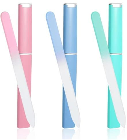 CATZUM 3 PCS Lime per Unghie in Vetro Professionali, Superficie Cristallina a Doppia Faccia con Custodia, Strumento per Manicure per Donne