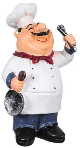 Tofficu Kochfigur aus Kunstharz, Europäische Küchen Deko mit Löffel | Lustige Tischfigur für Küche, Restaurant, Café, Bar und Wohnzimmer, Dekorative Koch Statue 18,5 cm