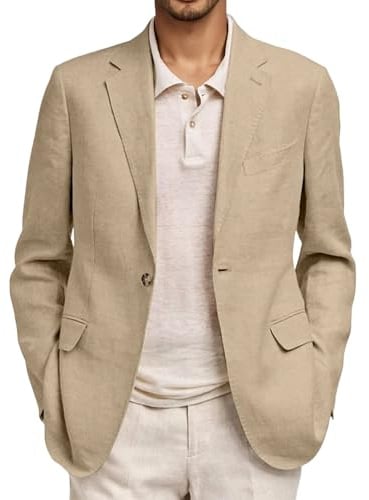 Linen Blazers for Men UK Causal Long Sleeve Lightweight Button Linen Jackets with Pocket Summer Solid Color Loose Fit Business Office Blazer Comfortable Breathable Leisure