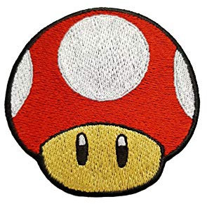 Emporium Embroidery Aufnäher zum Aufbügeln, Motiv: roter Pilz, bestickt, für Jacke, Jeans, Mario Kart, SNES, Mario World, Super Mario Brothers, Mario All Stars