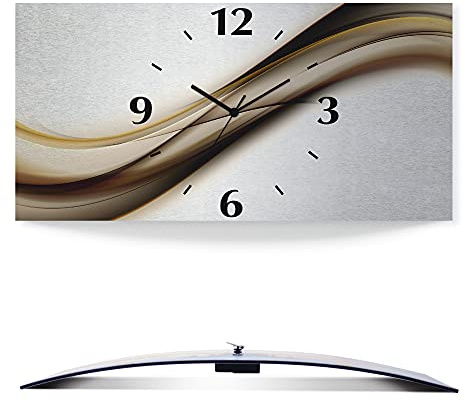 ARTLAND Wanddeko Wanduhr ohne Tickgeräusche Alu Funkuhr 50x25 cm Eckig Lautlos 3D Design Welle Abstrakt Modern Ausgefallen T9LH
