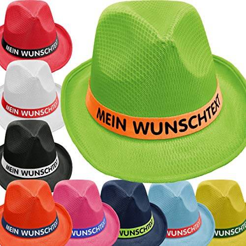 Nashville print factory Mafiahut Promo-Hut Partyhut Bedruckt mit Wunschtext Hutband JGA Fasching Disco (Schwarz)