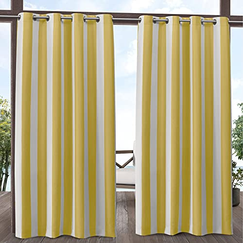 Exclusive Home Canopy Stripe Indoor/Outdoor Grommet Top Curtain Panel, 54x96, Sunbath / White, Set of 2