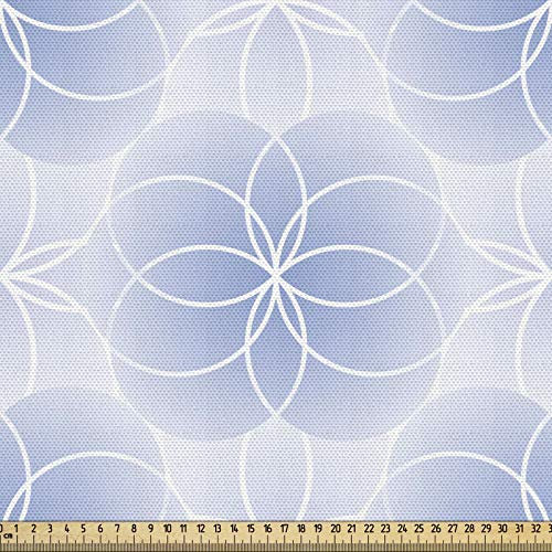 ABAKUHAUS Blau Gewebe als Meterware, Blume des Lebens Kunst, Schön Gewebten Stoff für Polster und Wohnaccessoires, 1M (148x100cm), Hellblau