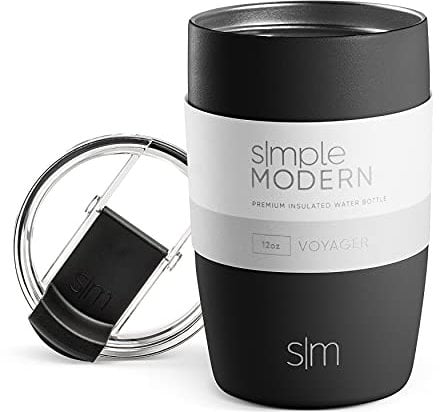 Simple Modern Thermobecher Kaffeebecher to go mit Klappdeckel | Isolierter Edelstahl-Kaffeebecher | Geschenke für Frauen und Männer | Voyager | 350ml | Midnight Black