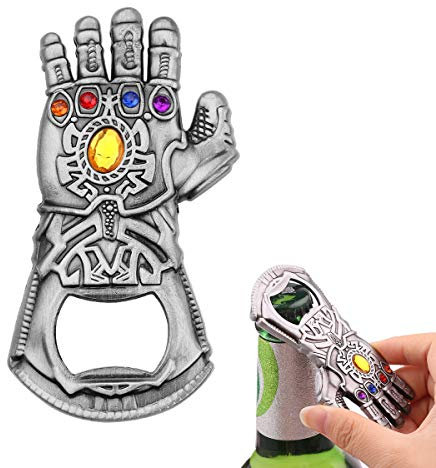 1 x Unendlichkeitshandschuh-Weinflaschenöffner, Thanos Handschuh-Flaschenöffner, Endgame-Flaschenöffner, tolles Geschenk für Party, Bar, Bierliebhaber (Silber)