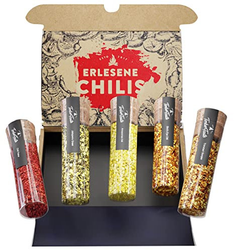 TIMBER TASTE® Scharfes Chili Gewürze Geschenkset für Männer & Frauen [BIS 700000 SCOVILLE] - 5 handverlesene Chilis - Chilli Set Geschenk zum Geburtstag- Besonderes Geschenkset für Erwachsene