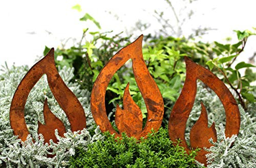 LB H&F 3er Set Flamme Feuer Lilienburg Rostdeko Garten Deko Rostfigur Roststecker Gartenstecker Rost Metall (Flammen NEO)
