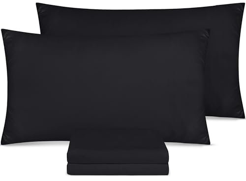 Utopia Bedding - Kissenbezug 50x75 4er Set - Kopfkissenbezug 50 x 75 aus 100% gebürsteter Mikrofaser mit Umschlagverschluss - Falten-, verblassen- und schmutzabweisende Kissenbezüge 50x75 - Schwarz