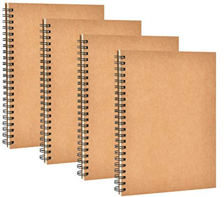 4 Pack A5 Sketchbook, Spiral Cover Blank Page Sketch Book Sketch Pad, Kraft Cover Sketch Drawing Pad Art Book, 50 Sheets Blank Paper Sketch Book for memos, Painting and Graffiti(Brown)