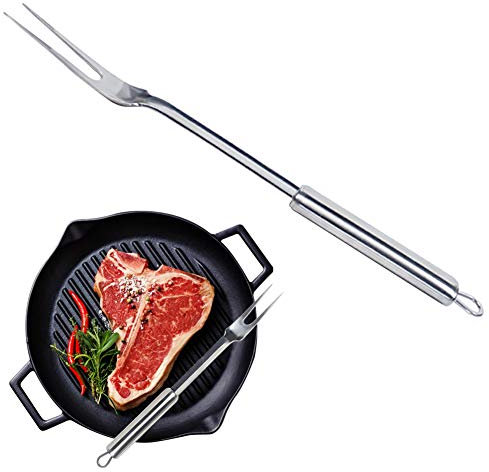 Forchetta per barbecue in acciaio inox con manico ovale forchetta per barbecue con manico lungo e anello appeso per posate può essere lavata in lavastoviglie