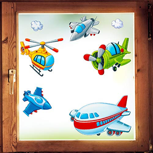 alles-meine.de GmbH Fensterbilder Motivwahl 7 TLG. Set - Flugzeug - Helikopter & Hubschrauber - statisch haftend - selbstklebend + wiederverwendbar - Set Sticker Fensterstick..
