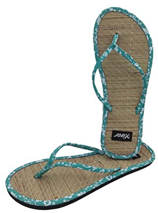 Élégantes Chaussons femme été modèle Caraïbes fond bambou tongs anti-transpiration frais Flip Flops en paille semelle en caoutchouc pour la mer, la plage, le jardin, Bleu royal, 40 EU