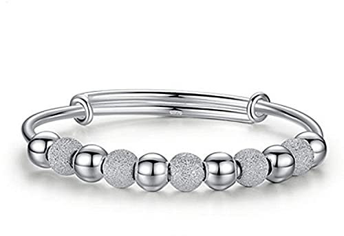 QYAQ Damen Sterling Silber Armband,Frauen 925 Sterling Silber Armband Matt Silberperlen Verstellbare Manschette Armreif Damen Silberschmuck Geburtstagsgeschenke Für Schwestern Freund Paare Mama