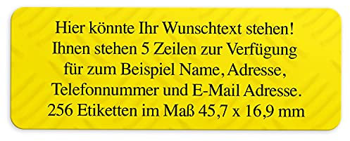 Adress-Aufkleber | PERSONALISIERT | 256 Stück | kleine Etiketten mit Wunsch-Text - Fotostruktur Farbe Gelb | für Namen und Adressen