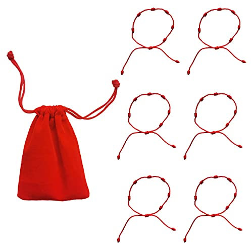 Pandiui23 - Bracciale 7 nodi, regolabile, in filo rosso, portafortuna, unisex, amuleto, per coppie e amicizie