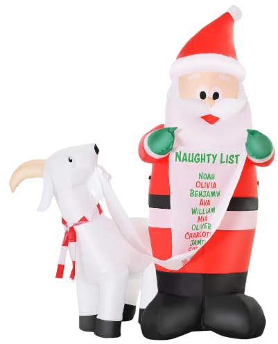 HOMCOM Babbo Natale Gonfiabile 180cm con Capretta e Luci LED Integrate | Decorazione Natalizia da Esterno