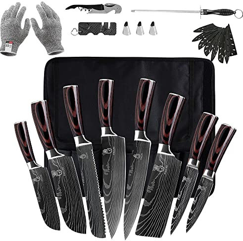 FULLHI Messerset, 14-teiliges japanisches Messerset, scharfes Edelstahl-Küchenmesserset