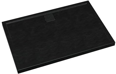 VBChome Acryl-Duschwanne 90x120 cm Schwarz Stone Struktur Siphon Duschtasse Rechteckig Flach Sanitär-Acryl Duschbecken Stabil + Siphon