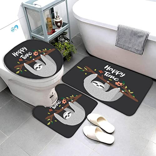 AOLIGL Badteppich Niedlich Tier Faultier Badematten Mikrofaser Luxus Badezimmerteppich Absorbierend Teppiche Set Einschließlich Badematten Sockelmatte und Toilettenmatte （50 x80 cm）