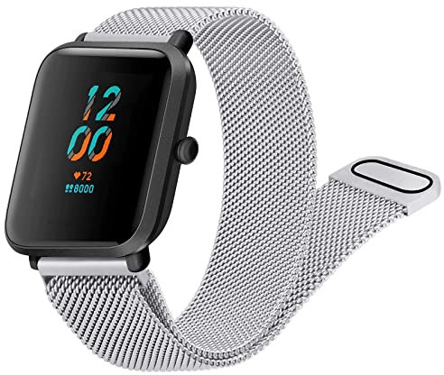Meliya Correa Metal de Acero Inoxidable para Amazfit Bip 3/Bip Lite/Bip S/Bip S Lite/Bip U/Bip U Pro, Pulseras de Repuesto para Hombres Mujeres(Plata)