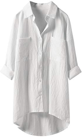 Lange Leinenbluse Damen Bluse Oversize Langarm Shirt Baumwolle Leinen Hemdbluse Elegant Übergröße Longbluse Oberteil Einfarbig Lose Leinenbluse Lang Hemd Tops