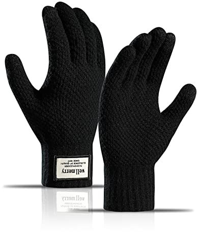 Guantes de invierno cálidos de pantalla táctil Guantes de punto mágico elásticos Mujer Guantes de invierno gruesos al aire libre Negro forro polar suave