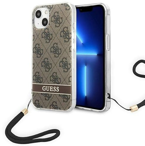 Guess GUOHCP14SH4STW Hülle für iPhone 14 6,1 braun/Brown hardcase 4G Print Strap