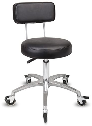 Staboos Rollhocker bis 160 kg - Premium Rundsitz mit Lehne - Praxishocker (Premium Rollen mit Bremse) Drehhocker höhenverstellbar (50 cm bis 65 cm) Rundsitz