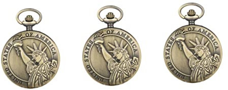 Mikikit 3 Stück Einzigartige Vintage-taschenuhr Mit Freiheitsstatue Kettenanhänger Legierung Quarzuhr Modeschmuck Zeitmessung Halskette