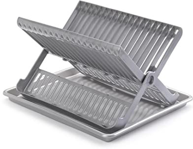 CABLEPELADO Escurreplatos Plegable de plastico con Bandeja, Secaplatos con Bandeja, Soporte para Platos, 37 cm de Largo, 33 cm de Fondo y 21 cm de Alto, Gris