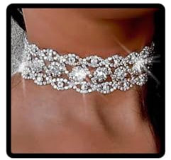 Prosy Funkelnde Kristall-Halsreif-Halskette, silberfarben, Strass-Halsband, Schmuck, verstellbar, für Damen und Mädchen