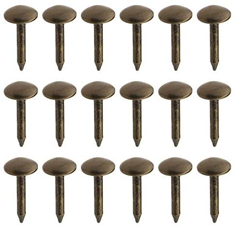 YINETTECH 200PCS Round Domed Head Upholstery Nails Antique Brass Furniture Tacks Sofa Rivet Thicken Metal Staples Fasteners for Furniture Drum Wooden Door Decor 6x12mm