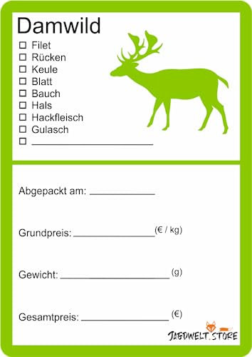 Wildbret Etiketten zur Kennzeichnung von Wildfleisch 6 x 9 cm Damwild S (100)