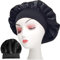 LABUYI 2 Stück Schlafhaube Seide,Satin Haarhaube,Haarhaube Für Die Nacht,Schlafhaube Haare Schützen,Haarkappe Zum Schlafen,Silk Bonnet,Seidenhaube Haare,Kopfhaube,Bonnet Sleep Cap,Schwarz