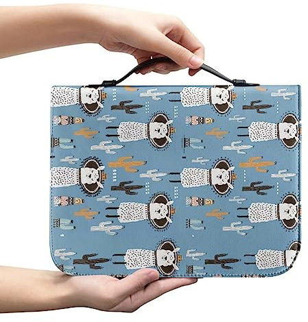 Xoenoiee Bibelhüllen mit Kaktus-Alpaka-Muster für Damen und Herren, Bibeltasche, Bibeltasche mit Taschen, Reißverschluss, Buchumschlag, Studium, Bibelbuch, Tragetasche, XL