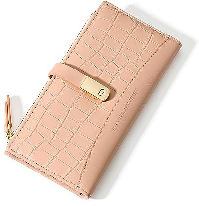 David Jones - Portefeuille Compagnon Grande Capacité Femme - Porte-Monnaie Long Simili Cuir PU - Porte-Cartes Plusieurs Compartiments - Elégant Tendance - Rose