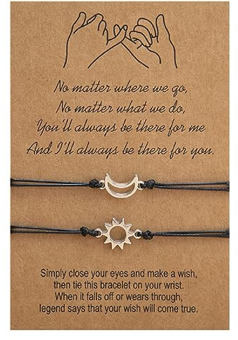 JITNGA 2 Stück Bester Freund Armband Sonne Und Mond Armband Passende Langstrecken Handgefertigte Edelstahl Armbänder Geschenk Für Frauen Mädchen Mama Familie (Silber)